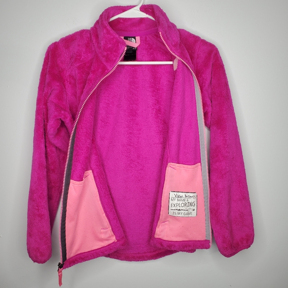 30) THE NORTH FACE Pink/Pink Mock Neck Fuzzy Jacket Kid's Sz. M 10/12 - Picture 4 of 7